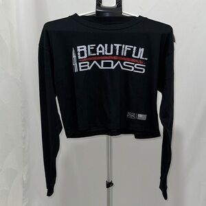 Grunt Style Black Long-Sleeve 'Beautiful Badass' Crop Tee
